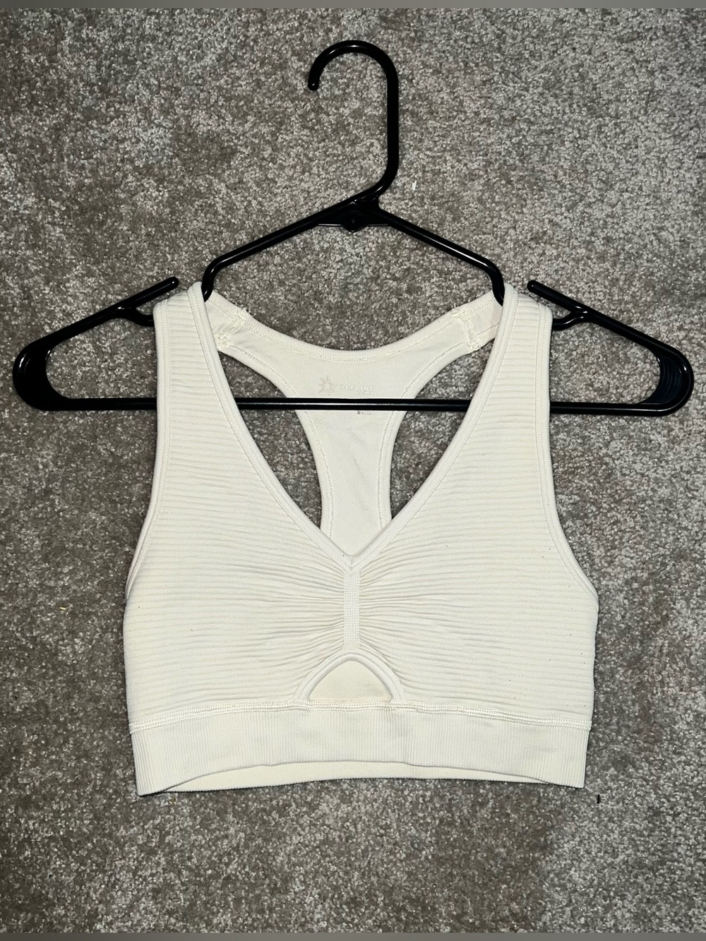 Aerie Cream Ribbed Racerback Sports Bra